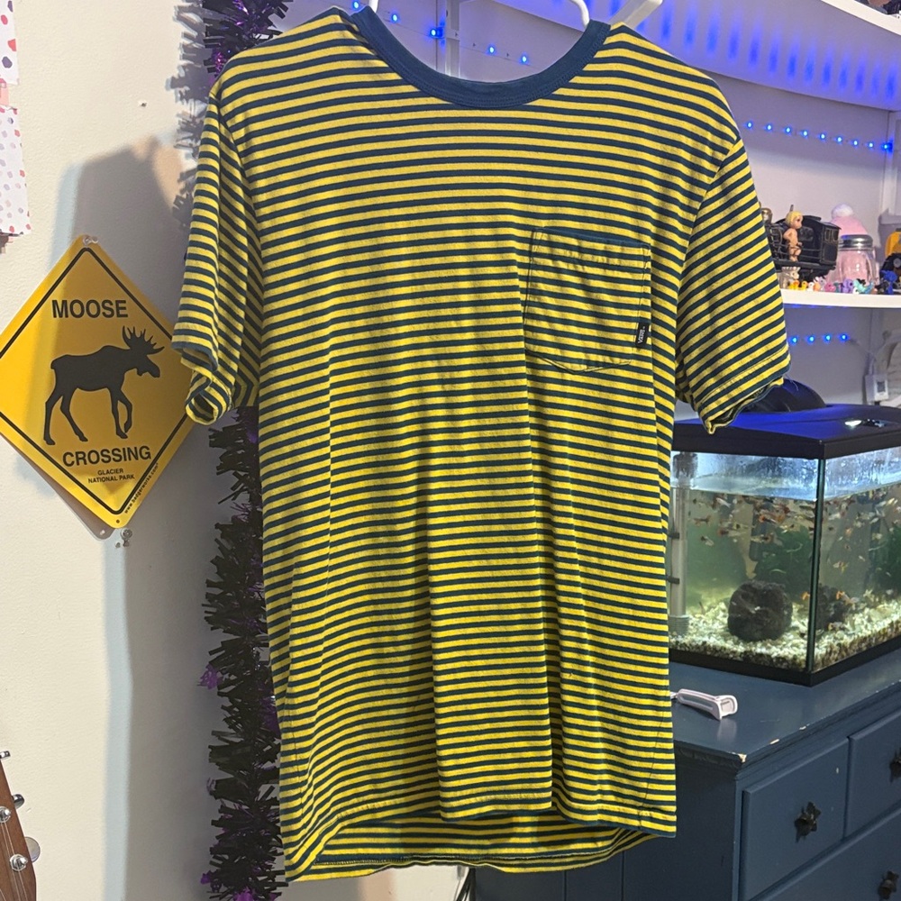 Vans Yellow and Black Striped Short Sleeve Tee